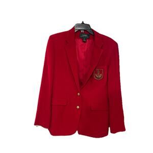 Lauren Ralph Lauren Blazer Womens 8 Vintage 3D Crest Crown Red Wool Blend Preppy